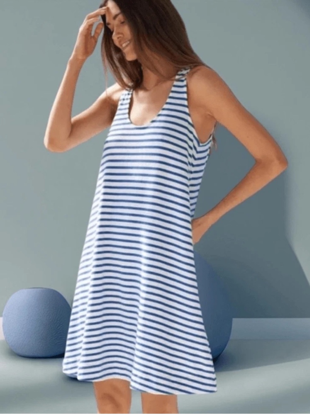 AYR Women’s The Everywhere Mini Dress Sleeveless Cotton in Striped Blue White S